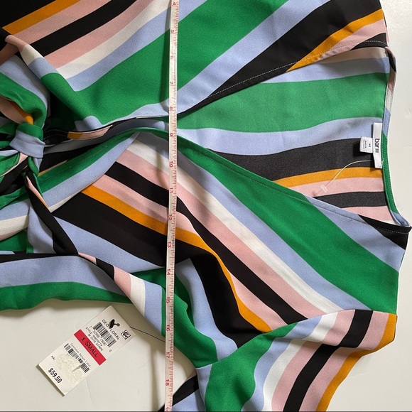 Bar III Green, Black, Blue, Yellow Striped Wrap Style Top New with Tags - Picture 10 of 12